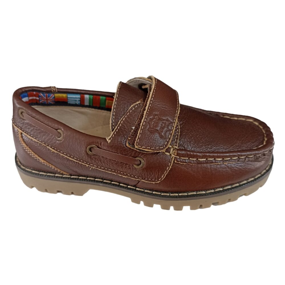 NAUTICOS NIÑO PIEL VELCRO MARRON