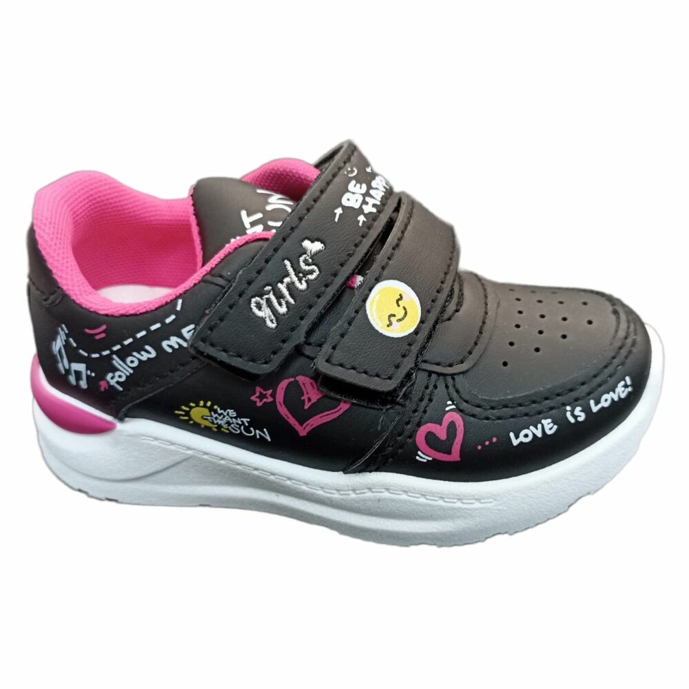 DEPORTIVA NIÑA EMOJI NEGRO DOBLE VELCRO