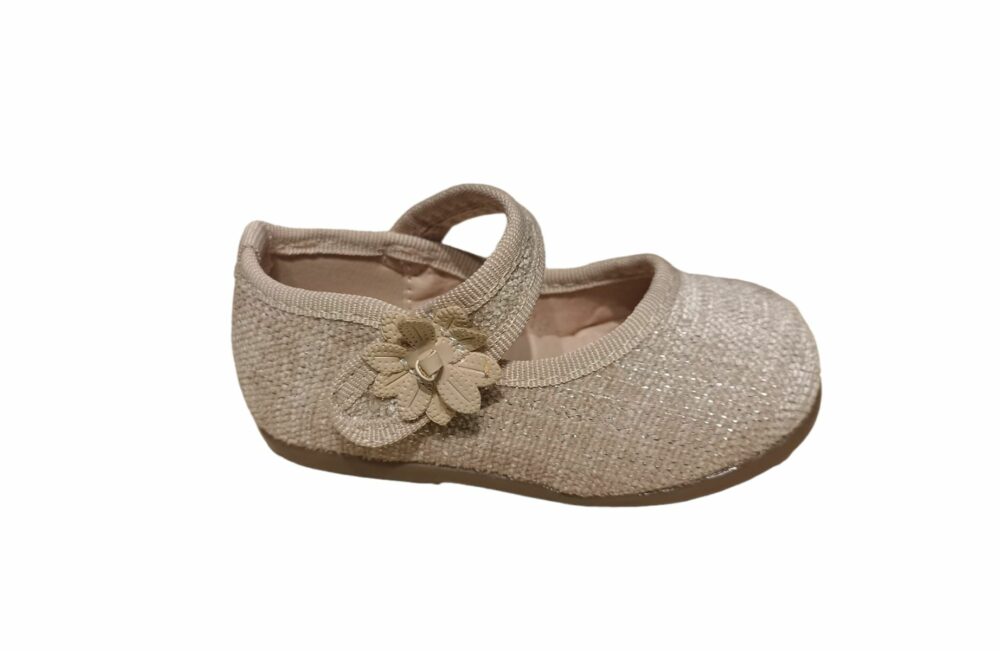 MERCEDITAS NIÑA LINO FLOR VELCRO BEIGE
