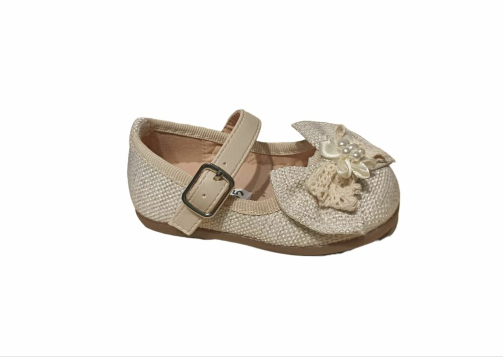MERCEDITAS NIÑA LINO LAZO CROCHET BEIGE