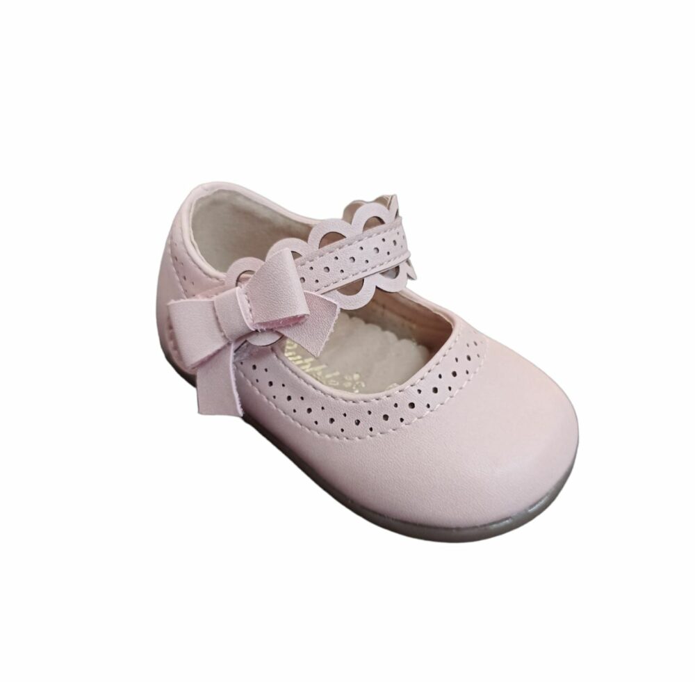 MERCEDITAS BEBÉ VELCRO CALADO LAZO POLIPIEL ROSA