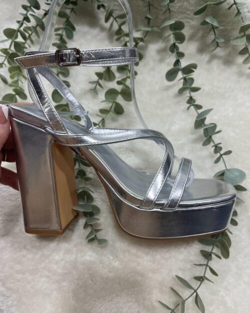 TACÓN DE TIRAS 3 CM Y MEDIO DE PLATAFORMA Y 12 CM DE TACÓN PLATA