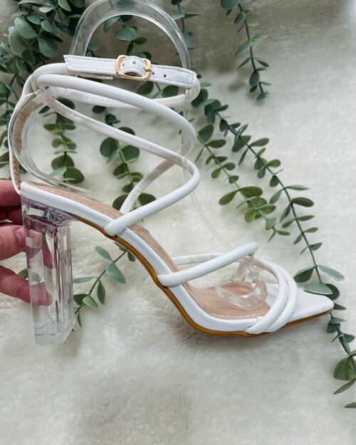 TACÓN TIRAS ROMANA DE 9 CM DE TACÓN TRANSPARENTE BLANCO