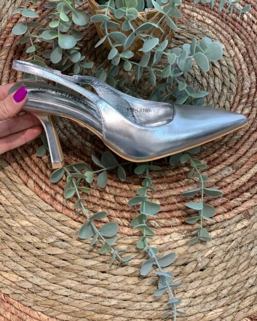 STILETTO TALÓN ABIERTO DE 8 CM Y MEDIO DE TACÓN PLATA
