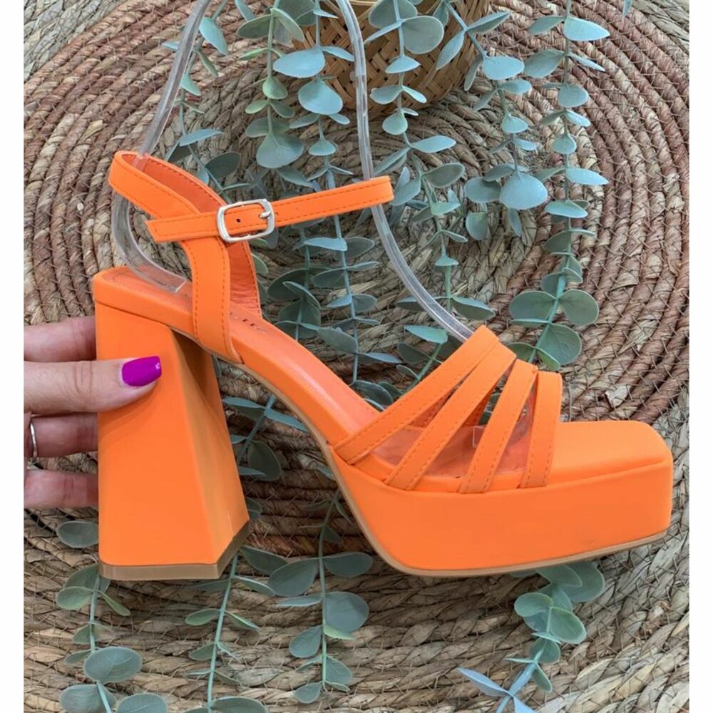 TACÓN ODISEA DE 10 CM Y MEDIO Y 3 CM DE PLATAFORMA NARANJA