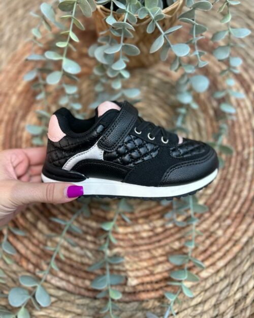 DEPORTIVA ACOLCHADA VELCRO NIÑA NEGRO