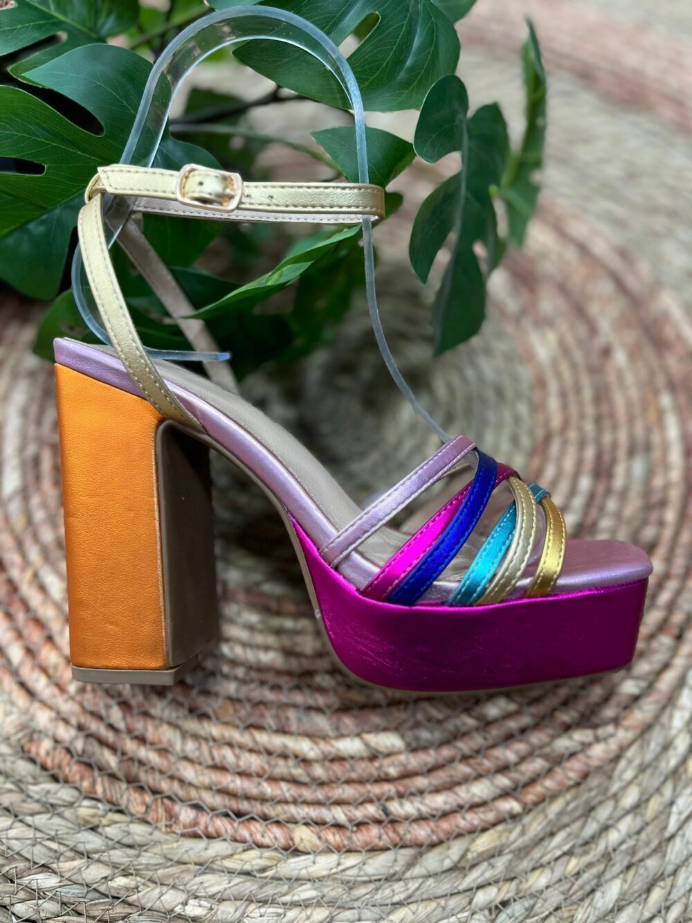 Tacon tiras cruzadas 12cm de tacon multicolor- PAULA