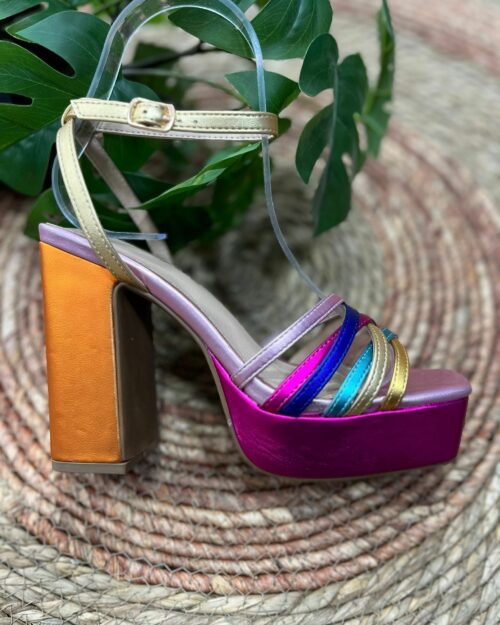 Tacon tiras cruzadas 12cm de tacon multicolor- PAULA