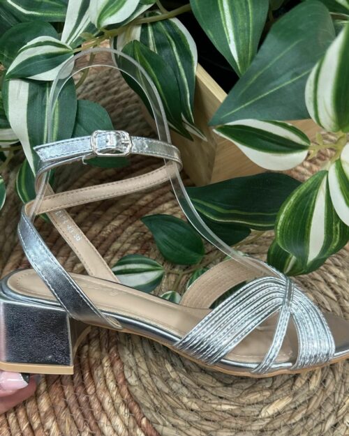 Sandalia mariposa de 5cm de tacón plata - ALEJANDRA