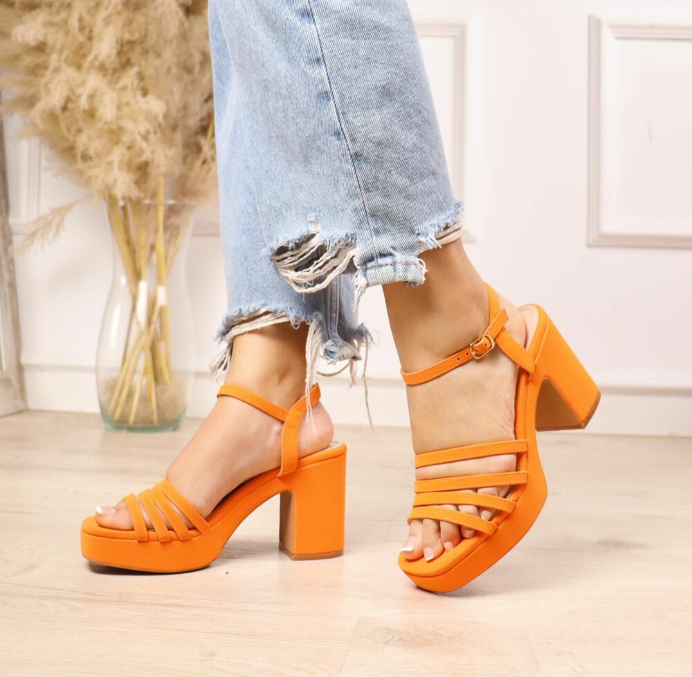 Tacon tiras desigual 9cm y medio de tacon naranja - AURA