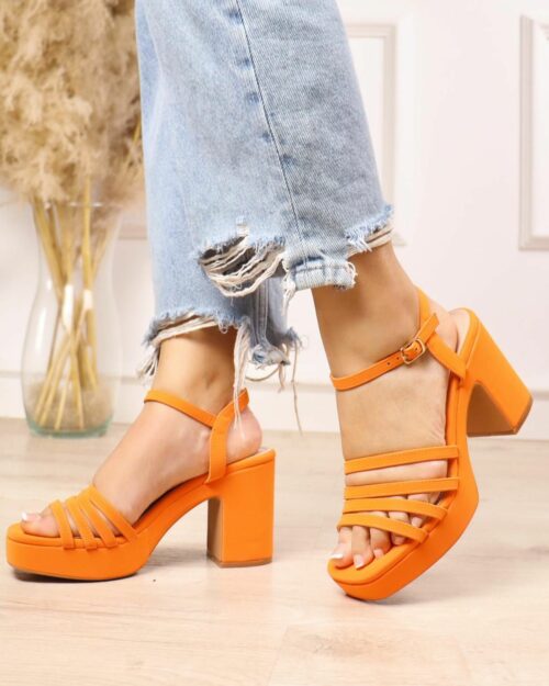 Tacon tiras desigual 9cm y medio de tacon naranja - AURA