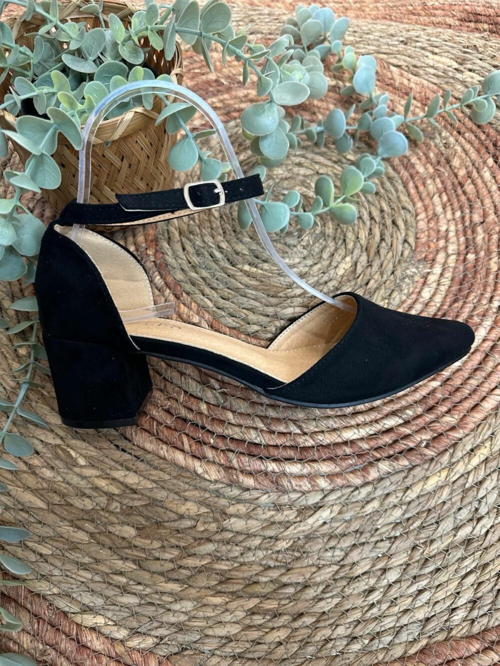 Stiletto cerrado talón cerrado de 5cm y medio de tacón antelina negro - CARLA