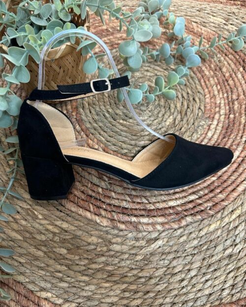 Stiletto cerrado talón cerrado de 5cm y medio de tacón antelina negro - CARLA