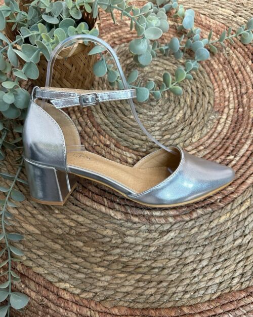 Stiletto cerrado talón cerrado de 5cm y medio de tacón antelina plata - CARLA