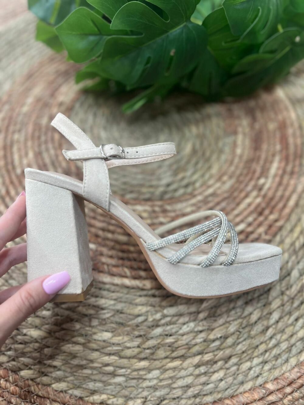 Tacón de brillo de 10cm de tacón beige - MARIELA