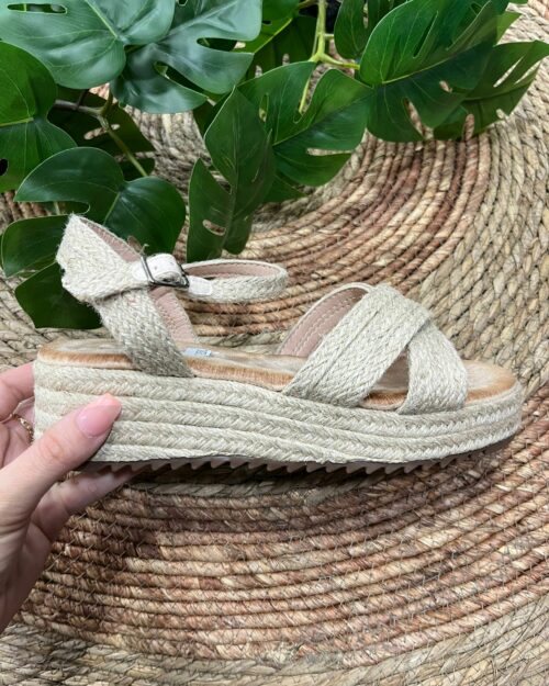 Sandalia de esparto plana tiras cruzadas beige - CANTABRIA