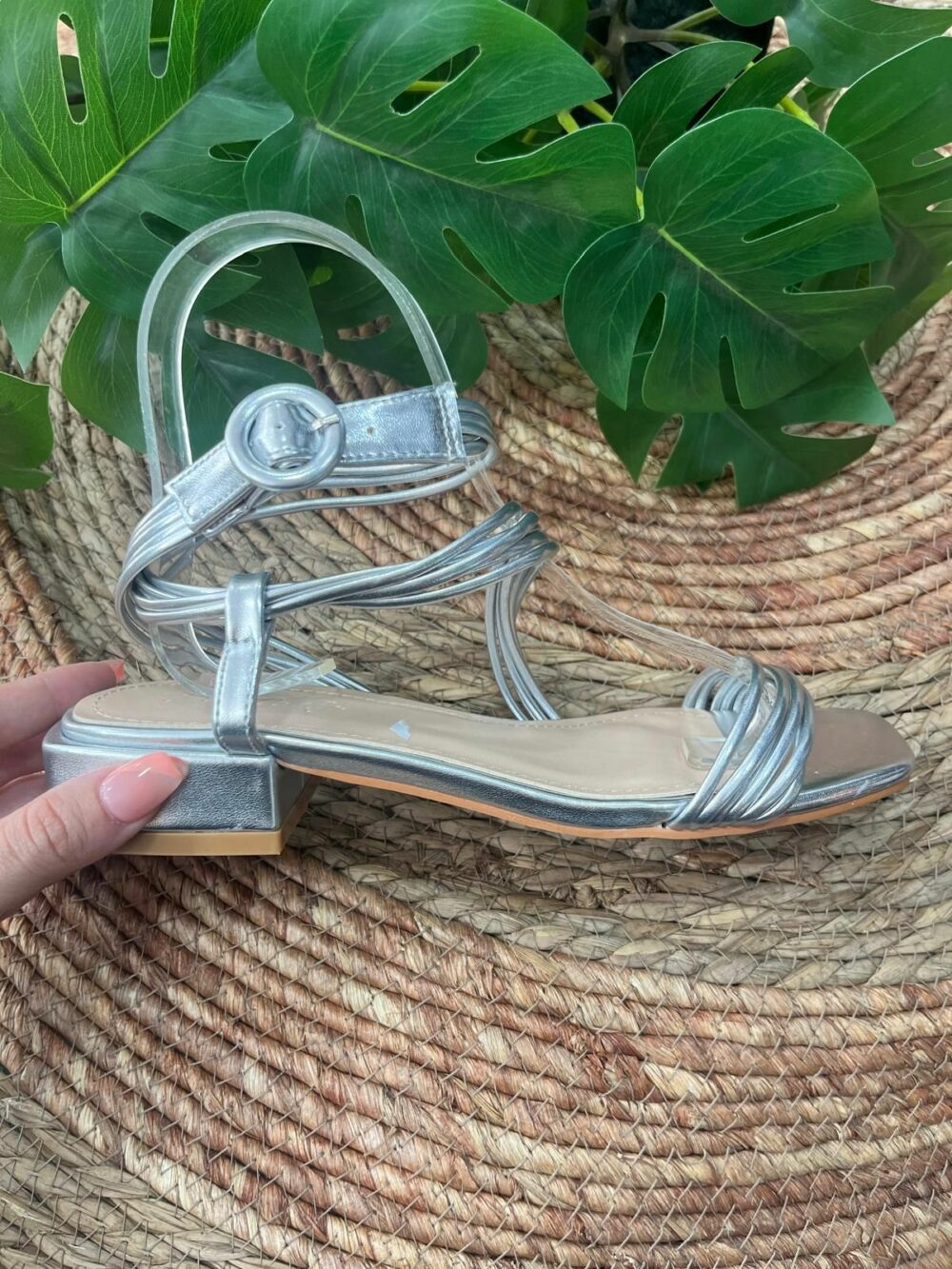 Sandalia amarrada al pie de 3cm de tacón plata - BAHAMAS