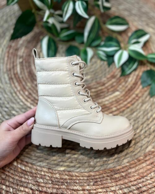 Bota militar acolchada con cordones de niña beige