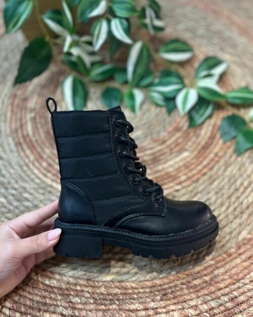 Bota militar acolchada con cordones de niña negro