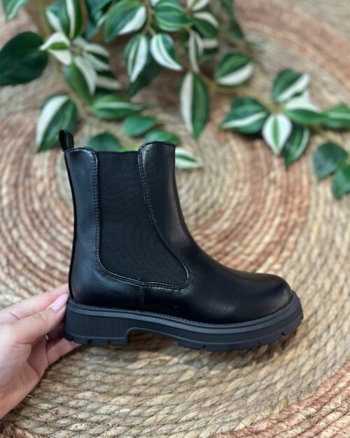 Bota militar negra con elástico y cremallera lateral de niña