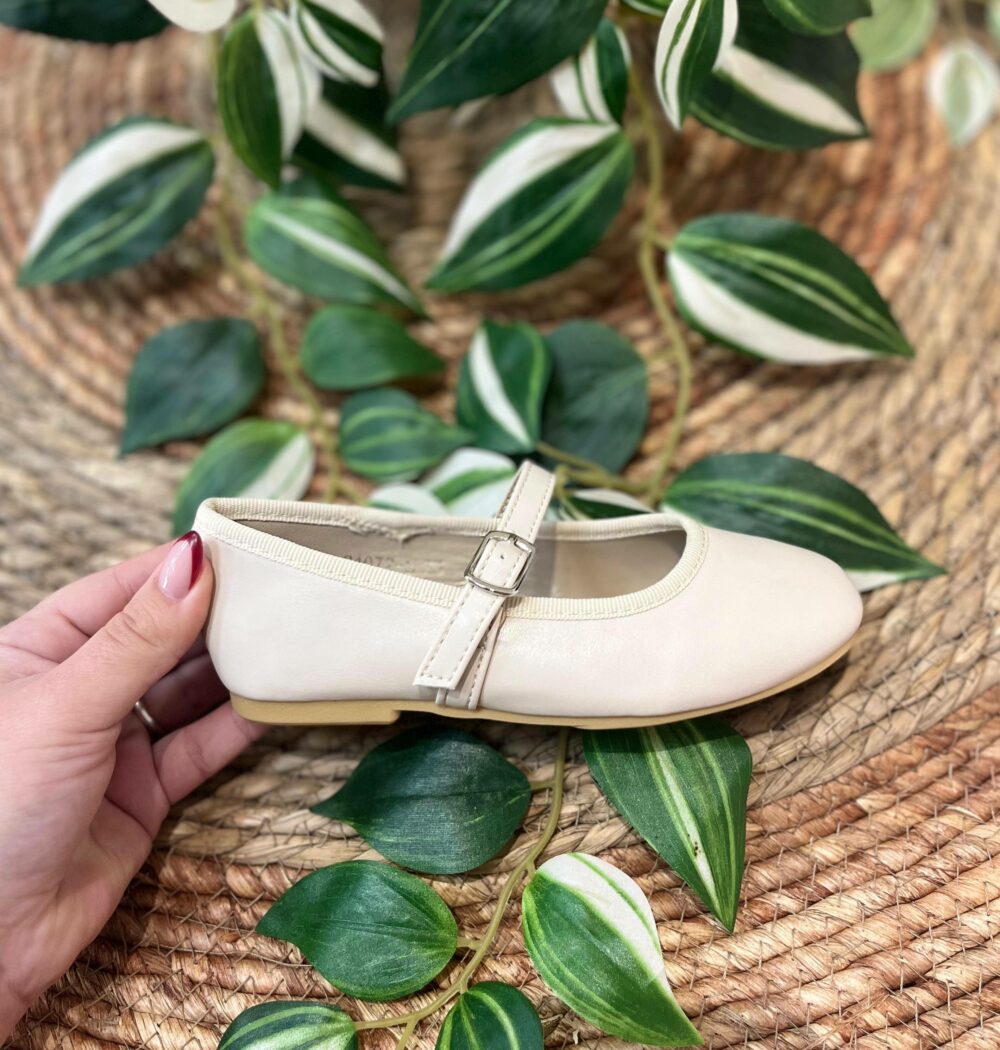 Manoletina niña polipiel beige con hebilla- EMINE
