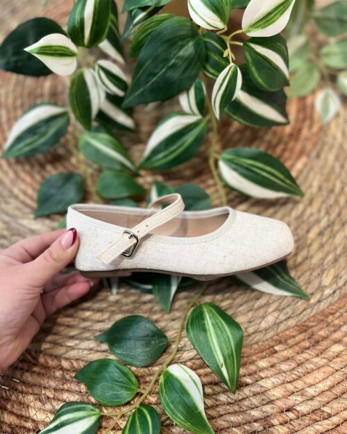 Manoletina niña lino beige con hebilla- ELMA