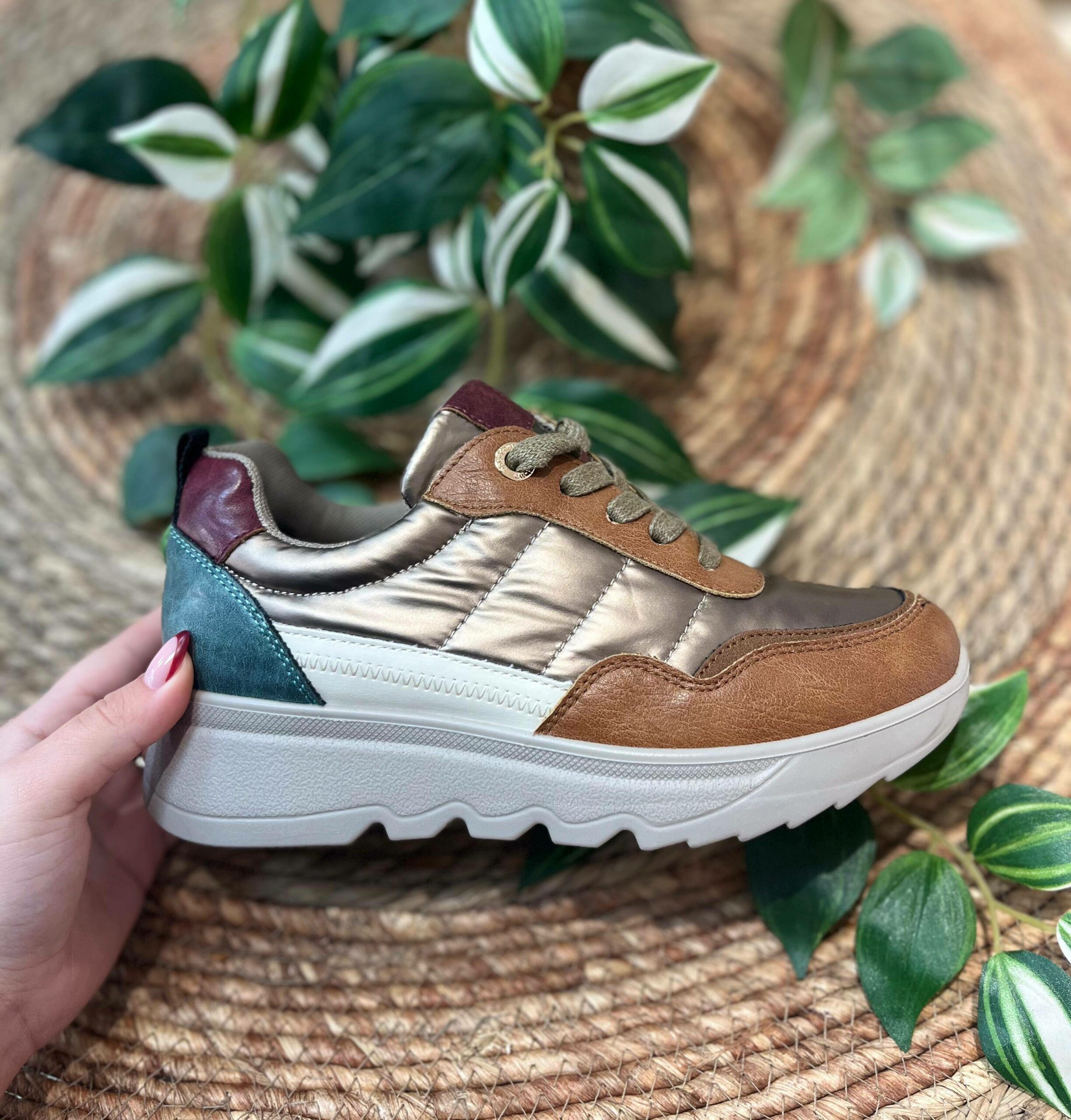Deportiva de mujer champán, verde y granate- LINA