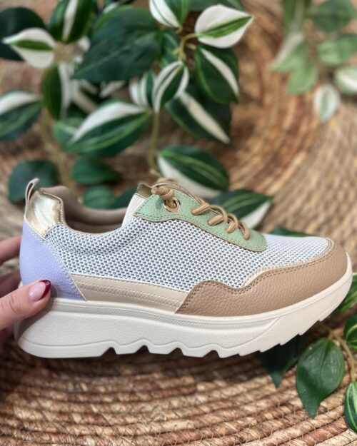 Deportiva de mujer khaki, verde y lila con cordón elástico- ELSA