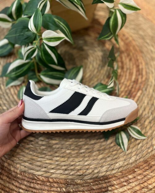 Deportiva de mujer blanca con rayas laterales negras- INDIVAR